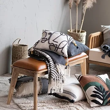 Bloomingville Multicolor Cotton Slub Pillow with Tassels