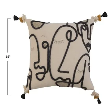 Bloomingville Multicolor Cotton Slub Pillow with Tassels