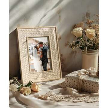 Afuly 5x7 Picture Frame Natural Boho Picture Frames Beige Chic Bohemian Photo Frame Desk Picture Fra...