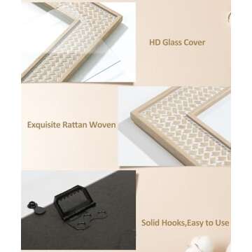 Afuly 5x7 Picture Frame Natural Boho Picture Frames Beige Chic Bohemian Photo Frame Desk Picture Frames for Wall Hangings Home Decor, Wedding Gifts for Couple Grandma Mom Women