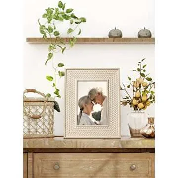 Afuly 5x7 Picture Frame Natural Boho Picture Frames Beige Chic Bohemian Photo Frame Desk Picture Frames for Wall Hangings Home Decor, Wedding Gifts for Couple Grandma Mom Women