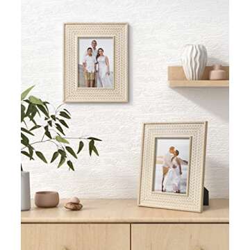 Afuly 5x7 Picture Frame Natural Boho Picture Frames Beige Chic Bohemian Photo Frame Desk Picture Frames for Wall Hangings Home Decor, Wedding Gifts for Couple Grandma Mom Women