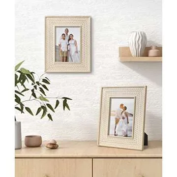 Afuly 5x7 Picture Frame Natural Boho Picture Frames Beige Chic Bohemian Photo Frame Desk Picture Frames for Wall Hangings Home Decor, Wedding Gifts for Couple Grandma Mom Women
