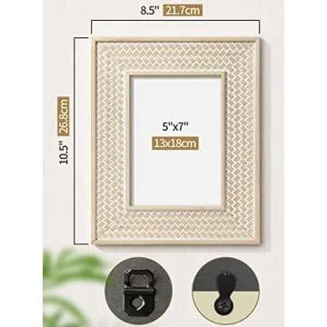 Afuly 5x7 Picture Frame Natural Boho Picture Frames Beige Chic Bohemian Photo Frame Desk Picture Frames for Wall Hangings Home Decor, Wedding Gifts for Couple Grandma Mom Women