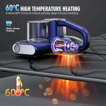 JPHYLL Mattress Vacuum Bed Vacuum Cleaner with UV 16Kpa Suction & 253.7nm UV-C Light & HEPA Filter & Heating & Ultrasonic Quintuple Tech, 30000 RPM/Min Brushroll Rotation Corded