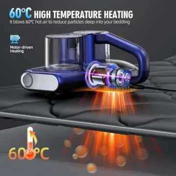 JPHYLL Mattress Vacuum Bed Vacuum Cleaner with UV 16Kpa Suction & 253.7nm UV-C Light & HEPA Filter & Heating & Ultrasonic Quintuple Tech, 30000 RPM/Min Brushroll Rotation Corded