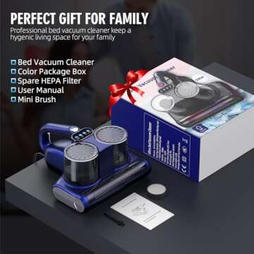 JPHYLL Mattress Vacuum Bed Vacuum Cleaner with UV 16Kpa Suction & 253.7nm UV-C Light & HEPA Filter & Heating & Ultrasonic Quintuple Tech, 30000 RPM/Min Brushroll Rotation Corded