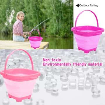 GIDGOD Beach Toys for 2-4 Years Old,Foldable Silicone Beach Bucket Toys Set for 3-5 Years Old Girls Kids Toddlers, with Sand Shovel Sand Rake Portable Travelling Sand Bucket