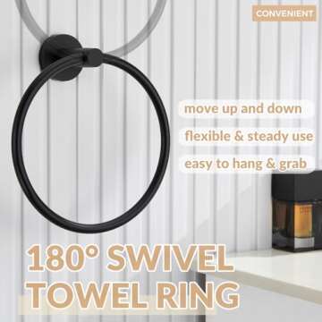 APLusee Matte Black Towel Ring Wall Mounted, Hand Towel Holder for Bathroom, Solid Stainless Steel Round Wall Hanger