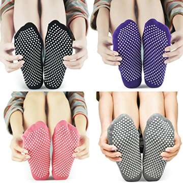 ELUTONG Pilates Ballet Barre Yoga Socks 1-4 Pack Non Skid Slip Sticky Grippers Socks for Women