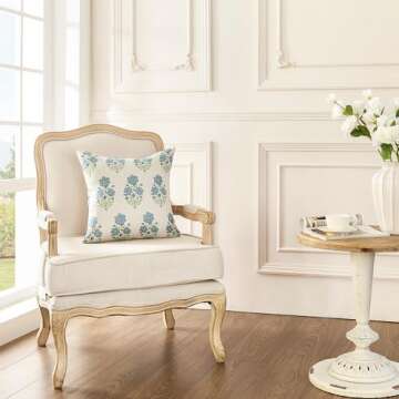 ORANAZA Pack of 2, Mughal Flower Pillow Cover 20 x 20 Inch Chinoiserie Blue Floral Throw Pillow Cover Linen Blue and White Pillow Case Covers Cushion for Couch Sofa Living Room