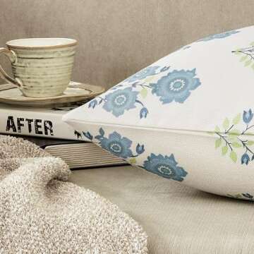 ORANAZA Pack of 2, Mughal Flower Pillow Cover 20 x 20 Inch Chinoiserie Blue Floral Throw Pillow Cover Linen Blue and White Pillow Case Covers Cushion for Couch Sofa Living Room