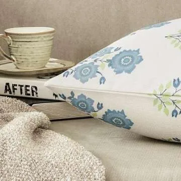 ORANAZA Pack of 2, Mughal Flower Pillow Cover 20 x 20 Inch Chinoiserie Blue Floral Throw Pillow Cover Linen Blue and White Pillow Case Covers Cushion for Couch Sofa Living Room