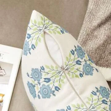 ORANAZA Pack of 2, Mughal Flower Pillow Cover 20 x 20 Inch Chinoiserie Blue Floral Throw Pillow Cover Linen Blue and White Pillow Case Covers Cushion for Couch Sofa Living Room