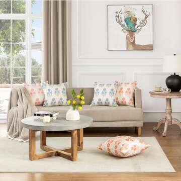 ORANAZA Pack of 2, Mughal Flower Pillow Cover 20 x 20 Inch Chinoiserie Blue Floral Throw Pillow Cover Linen Blue and White Pillow Case Covers Cushion for Couch Sofa Living Room