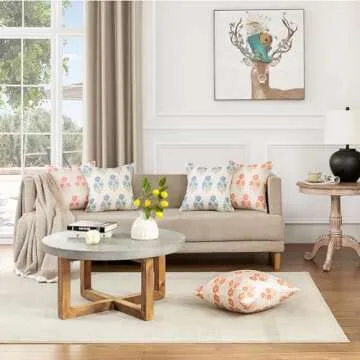 ORANAZA Pack of 2, Mughal Flower Pillow Cover 20 x 20 Inch Chinoiserie Blue Floral Throw Pillow Cover Linen Blue and White Pillow Case Covers Cushion for Couch Sofa Living Room