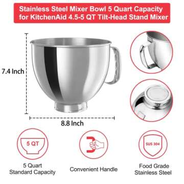 Stainless Steel Bowl for KitchenAid Classic & Artisan Mixers