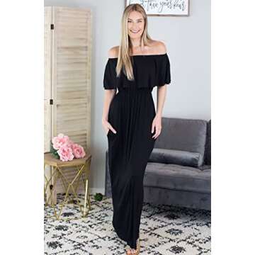Womens Off The Shoulder Ruffle Party Dress Side Split Beach Long Maxi Dresses Black XL
