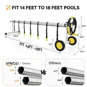 VINGLI Pool Cover Reel Set Pool Solar Cover Reel for Inground Swimming Pool, Aluminum Solar Swimming Inground Cover Blanket Reel (Upgrade) (18 Feet)
