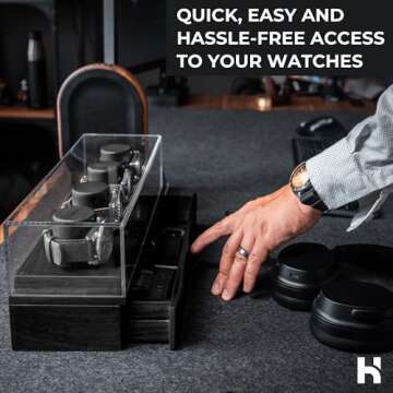 Holme & Hadfield Premium 4-Slot Wooden Watch Display Case with Lifetime Assurance – Handcrafted Men’s Watch Box with Accessory Drawer – Valentine's Day Gift for Collectors – Luxury Built to Last