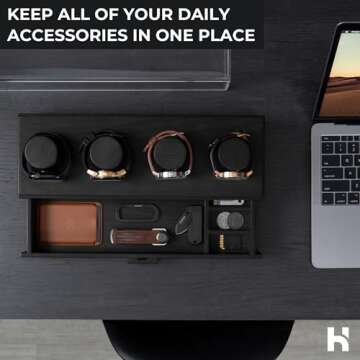 Holme & Hadfield Premium 4-Slot Wooden Watch Display Case with Lifetime Assurance – Handcrafted Men’s Watch Box with Accessory Drawer – Valentine's Day Gift for Collectors – Luxury Built to Last