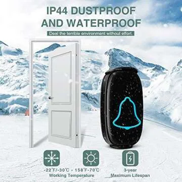Wireless Doorbell, BO YING Waterproof Door Bell, Easy Install, Operating at 1000ft Range with 38 Melodies to Choose, Adjustable Volume and LED Flash,1 Push Button(Battery included)&1 Receiver (Black)