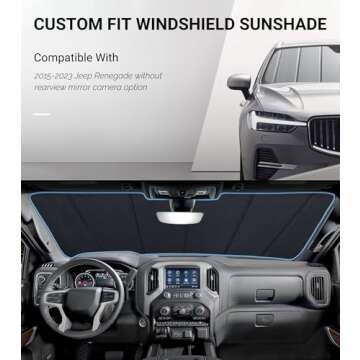 Pigenius Car Windshield Sun Shade fits 2015-2023 Jeep Renegade (Without Rearview Mirror Camera),Car Window Shades-Safeguard