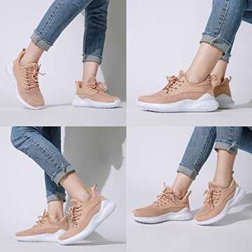 Akk Womens Tan Shoes Running Sneakers Lightweight Walking Tennis Athletic Shoes for Gym Workout Sports 6 US