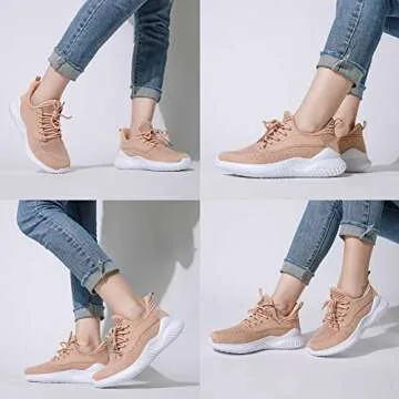 Akk Womens Tan Shoes Running Sneakers Lightweight Walking Tennis Athletic Shoes for Gym Workout Sports 6 US