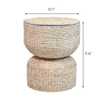 happimess SAT1000C Bhola 18" Hourglass Handwoven Hyacinth Storage Accent Table with Lid for Storage and Decoration in Bedroom, Living Room, Kitchen, Dining Room, Entryway, Guestroom, White Wash
