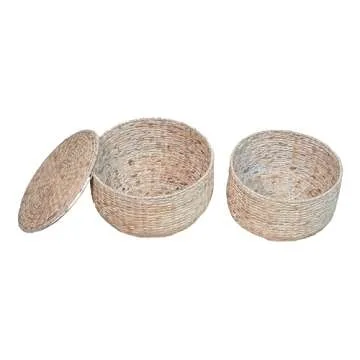 happimess SAT1000C Bhola 18" Hourglass Handwoven Hyacinth Storage Accent Table with Lid for Storage and Decoration in Bedroom, Living Room, Kitchen, Dining Room, Entryway, Guestroom, White Wash