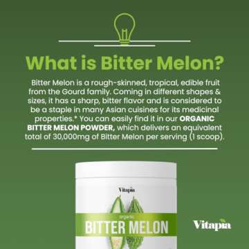 Vitapia Organic Bitter Melon Fruit 10:1 Extract for Strong Digestive, Gut Health, Liver Function, Heart Health Support - 100g Powder Supplement & 33 Day Supply - Non-GMO, Gluten-Free, Vegan-Friendly