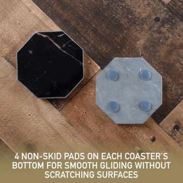 Black Marble Coasters & Gold Coaster Holder (Set of 5) - Durable, Thick Aesthetic Coasters - Protects Any Table Type & Fits Any Coffee Mug, Drinking Glass, Barware - Great Housewarming & Wedding Gift
