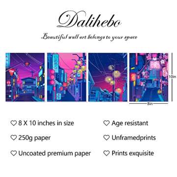 DALIHEBO Anime Posters Japanese Wall Art Set of 4 - Anime Art Tokyo Streets in the Night Sky Wall De...