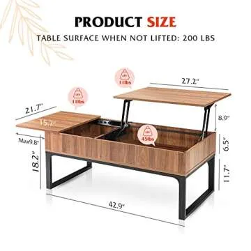 WLIVE Lift Top Coffee Table with Hidden Compartment