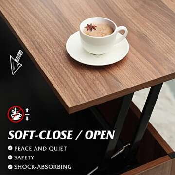 WLIVE Lift Top Coffee Table with Hidden Compartment, Cocktail Table, Rising Center for Living Room, Side Drawer and Metal Frame, Walnut Oak