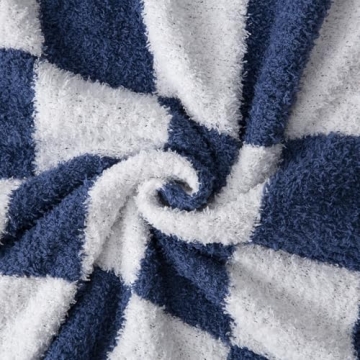 YIRUIO Throw Blanket Checkered Chessboard Fluffy Fuzzy Warmer Comfort Reversible Super Soft Cozy Decor for Home Bed Couch Sofa Room (Bluey, 51''x63'')