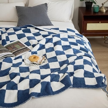 YIRUIO Throw Blanket Checkered Chessboard Fluffy Fuzzy Warmer Comfort Reversible Super Soft Cozy Decor for Home Bed Couch Sofa Room (Bluey, 51''x63'')