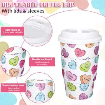 Whaline 50Pcs Valentine Disposable Coffee Cups Set