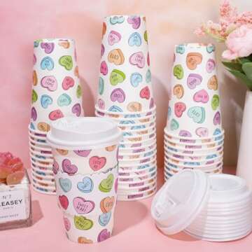 Whaline 50Pcs Valentine Disposable Coffee Cups Set