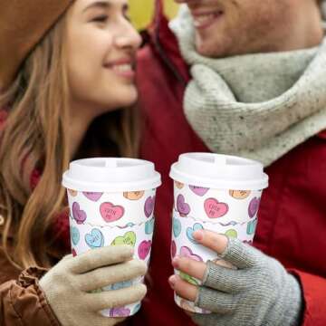 Whaline 50Pcs Valentine Disposable Coffee Cups Set