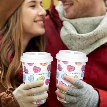 Whaline 50Pcs Valentine Disposable Coffee Cups Set