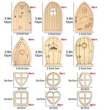 AcceLeah 48 Pcs Fairy Door Wooden Garden Doors Craft Mini Window Fairy House DIY Kit Unfinished Mini...