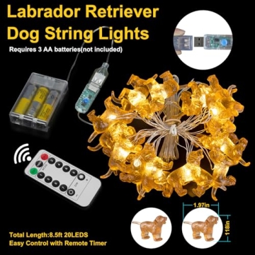Labrador Retriever Dog String Lights USB Battery Remote