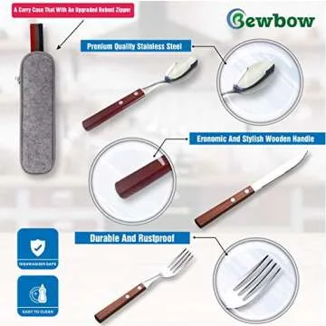 PREMIUM QUALITY Stainless Steel travel utensils Set with case, Healthy & Eco-Friendly 3pc Full Size Fork, Spoon, Portable, reusable utensils with case