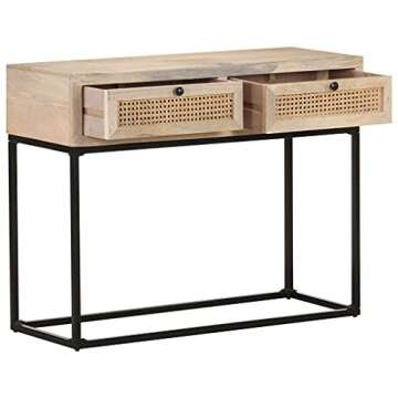 vidaXL Solid Mango Wood Console Table with Cane Design