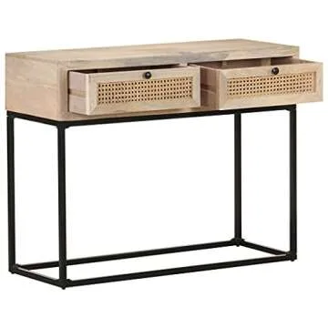 vidaXL Solid Mango Wood Console Table with Cane Design
