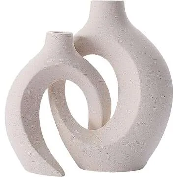 GOLDTIMO White Ceramic Vase - Modern Decor Set of 2