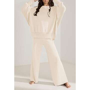 Pink Queen 2 Piece Outfits For Women Winter Oversized Puff Sleeve Pullover Tops Sweatpants Fall Loun...