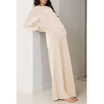 Pink Queen 2 Piece Outfits For Women Winter Oversized Puff Sleeve Pullover Tops Sweatpants Fall Lounge Wear Sets Beige S